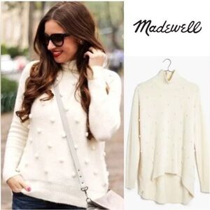 Madewell Cream Pom-Pom Turtleneck Sweater